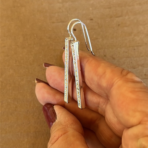 Sleek Silver Tone & Rhinestone Earrings - Picture 4 of 5